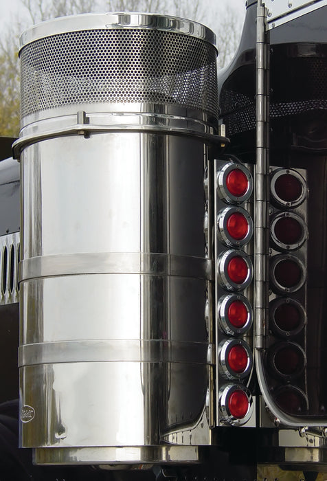 Peterbilt 15" Donaldson stainless steel rear air cleaner brackets w/12 round 2" light holes