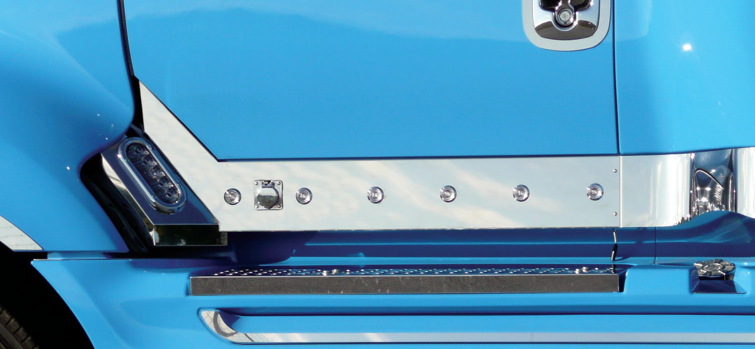 International Prostar stainless steel cab panels w/heater plug hole and 12 amber bullseye LED lights
