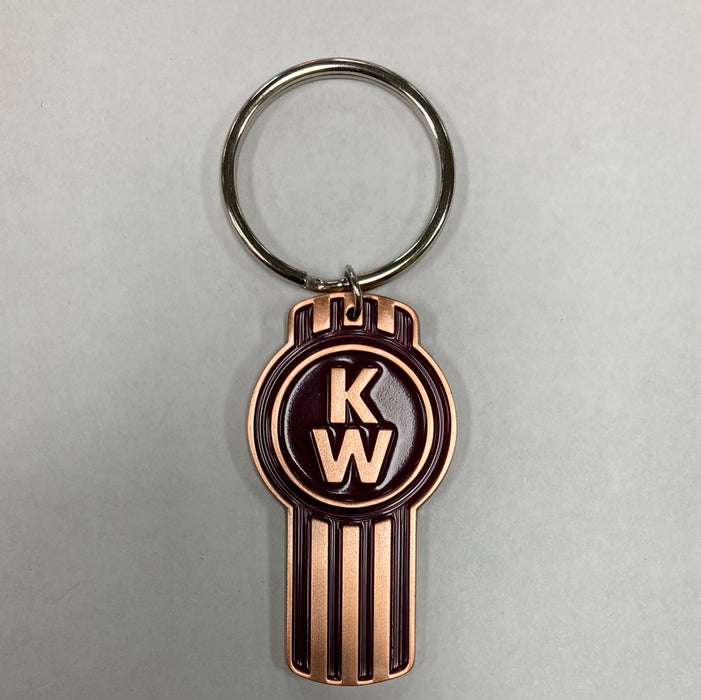 Kenworth "Signature Rustic" burgundy/brass logo keychain