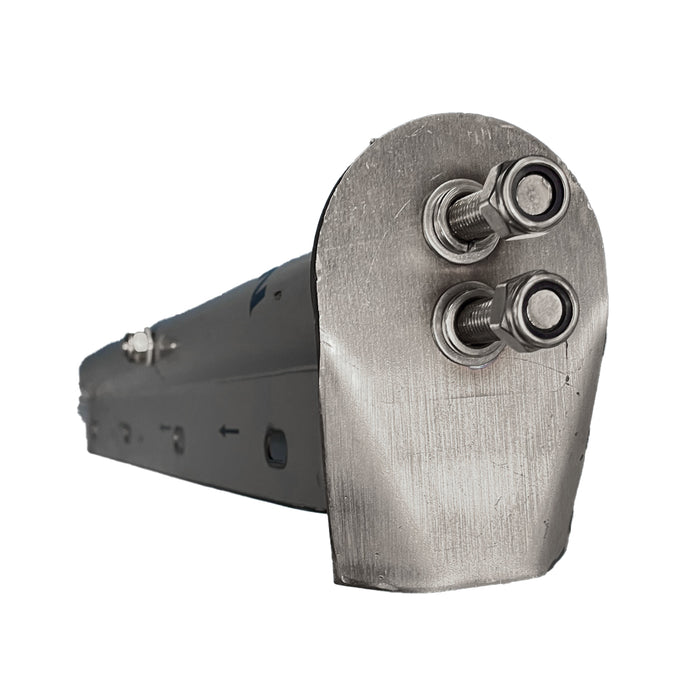 430 grade stainless steel spring-loaded straight tube-style mudflap hangers with 1-1/8" bolt hole spacings - PAIR