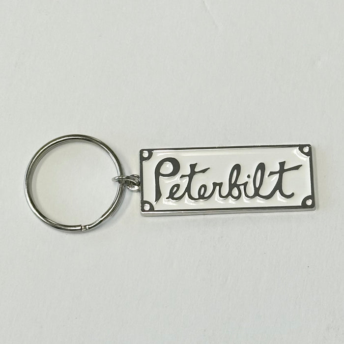 Peterbilt vintage rectangular logo chrome keychain