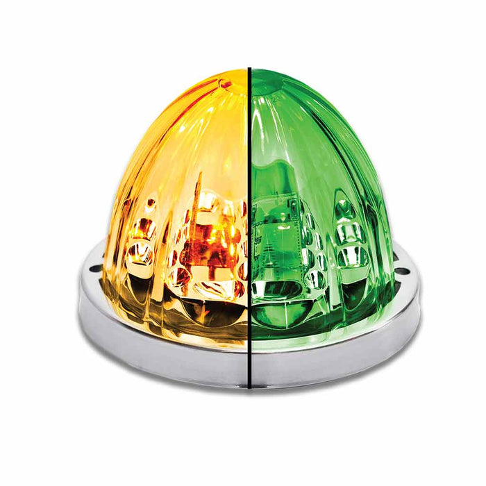 "Starburst" Dual Revolution Amber/Green 19 diode watermelon-style LED turn signal/auxiliary light - CLEAR lens