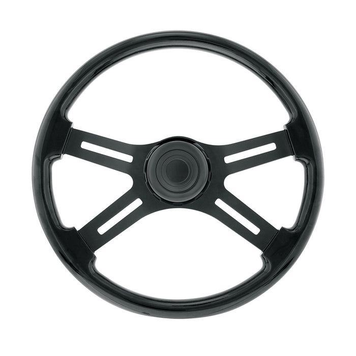 Glossy Black 18" steering wheel w/4 matte black spokes - 3 hole style