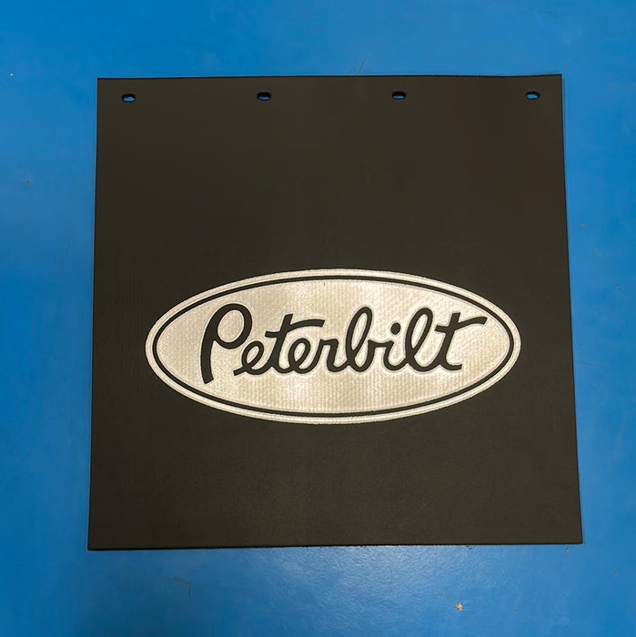 Peterbilt 24" x 24" black mudflap w/chrome stamped logo