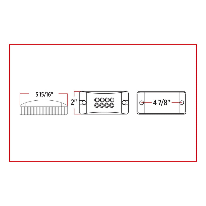 Red 2" x 6" rectangular trailer marker light - CLEAR lens