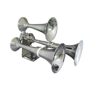 Chrome deluxe heavy duty 3 trumpet triangle stack train horn