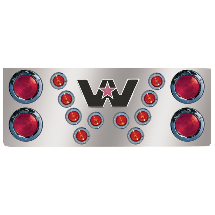 14" stainless steel rear center panel w/light holes, Western Star logo holes