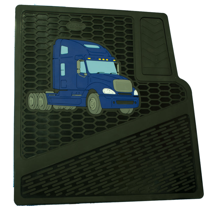 Freightliner Columbia blue and black rubber floor mat set