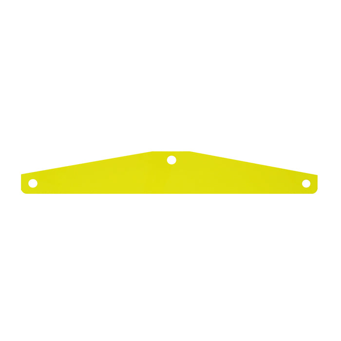 Yellow plastic backing strip for cutout mudflap weights