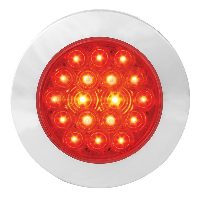 "Fleet" Red 4" round 18 diode LED surface mount stop/turn/tail light w/Twist N Lock chrome bezel, 3 wires (no plug)