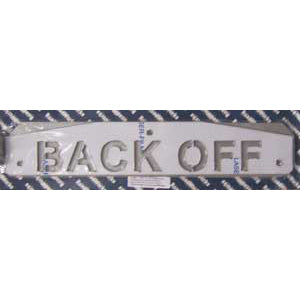 24" stainless steel cutout mudflap weights w/backs - PAIR - "BACK OFF"