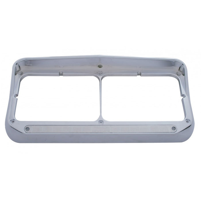 Chrome plastic dual rectangular headlight bezel w/visor, amber LED turn signal - chrome lens