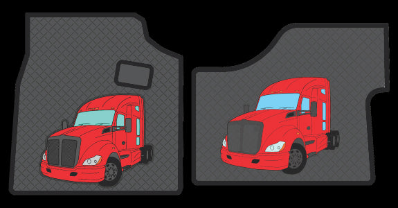 Kenworth T680 red and black rubber floor mat set