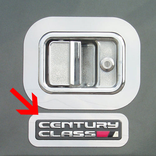 Freightliner Century stainless steel under door latch, "Century Class" logo trim - PAIR