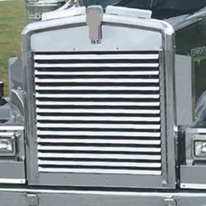 Kenworth w900L stainless steel grill w/16 louver-style bars - modified bottom lip