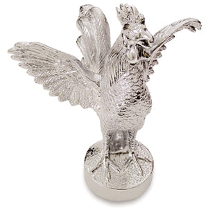 Standing Rooster chrome hood ornament w/small round base