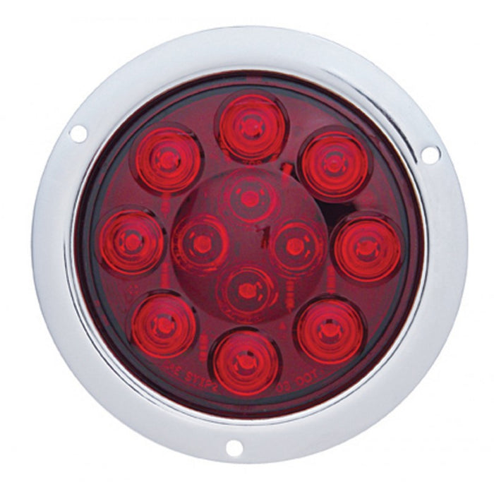 Red 4" round 12 diode LED stop/turn/tail utility light w/stainless steel flange