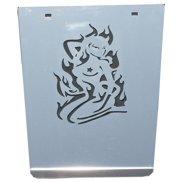 Stainless steel "Devil Girl" anti-sail mudflap panels, 11" x 14" - PAIR