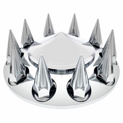 Chrome plastic pointed front axle cover w/33mm extra-long spike lug nut covers