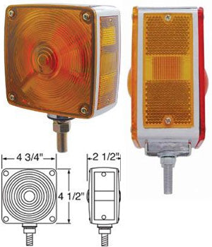 Amber/red incandescent square double face turn signal light