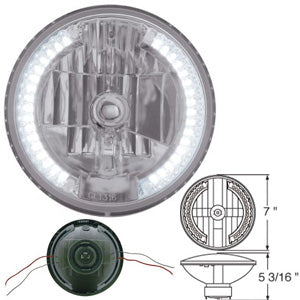 Crystal 7" diameter round headlamp w/white 34 diode LED marker lights
