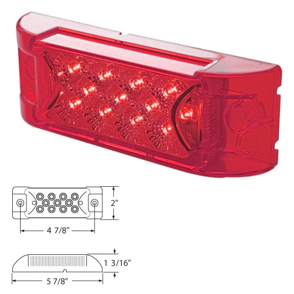 Red 2" x 6" rectangular 13 diode LED marker light w/reflector