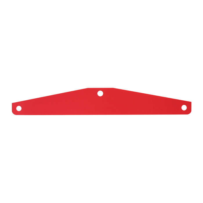 Red plastic backing strip for cutout mudflap weights