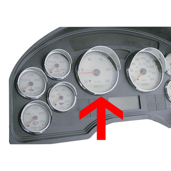 International 2007+ chrome plastic speedometer/tachometer gauge cover w/visor