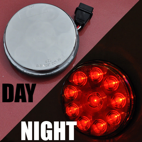 Red 10 diode 4" round LED stop/turn/tail light w/chrome lens