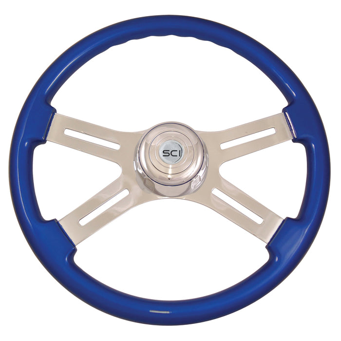 "Classic Blue" finish 18" wood steering wheel - 3 hole style