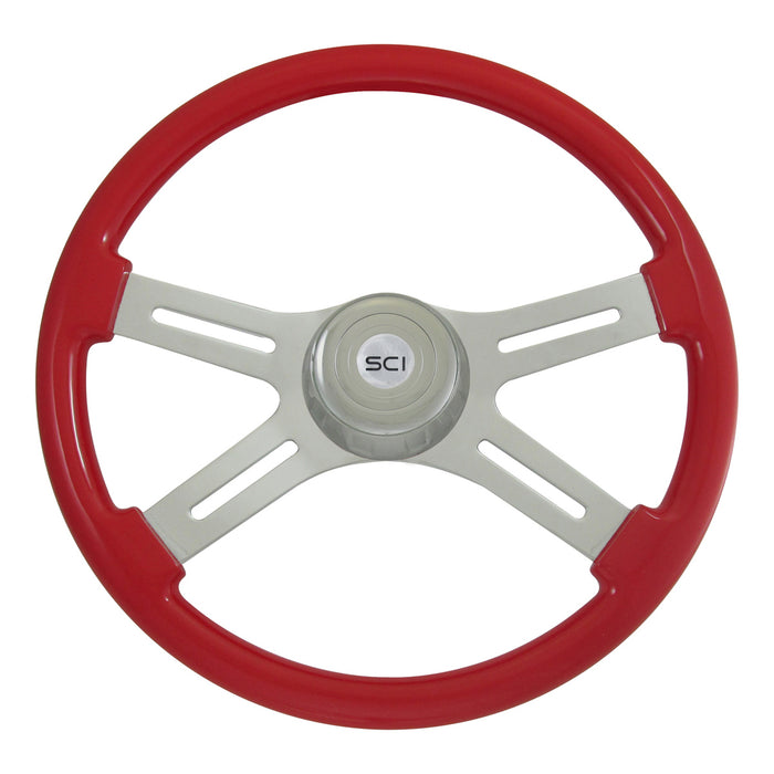 "Viper Red" finish 18" wood steering wheel - 3 hole style