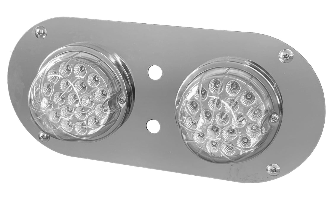 Peterbilt 359/379/389 or Kenworth W900L stainless steel above door dome light plate w/2 watermelon light holes, with 2 switch holes