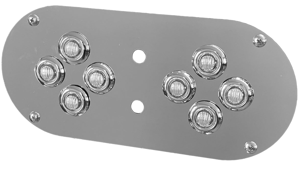 Peterbilt 359/379/389 or Kenworth W900L stainless steel above door dome light plate w/8 mini watermelon 3/4" light holes