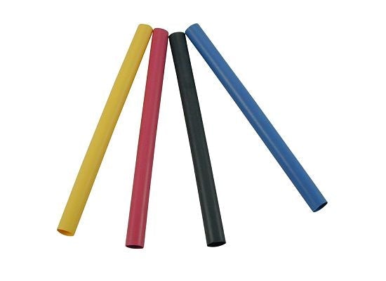 Assorted 3/8" blue, clear, green, red, and yellow 4" heat shrink tubing - 5 pieces