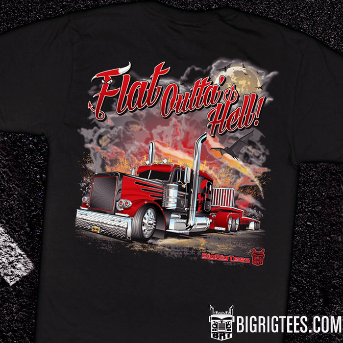Flat Outta Hell trucker tee shirt