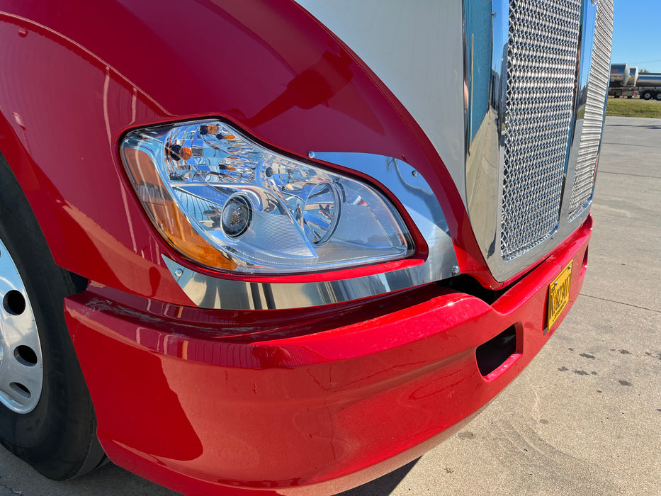 Kenworth T680 stainless steel headlight surround trim - PAIR
