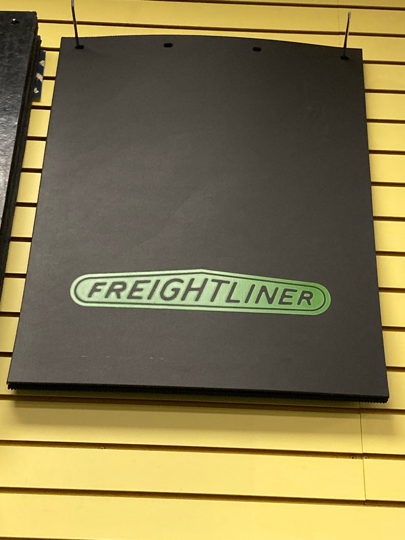 Freightliner 24" x 30" black mudflap w/green stamped logo