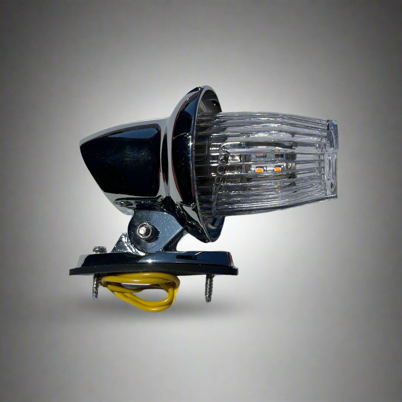 Chrome aluminum retro Kenworth-style fender light assembly with Amber LED turn signal - SINGLE