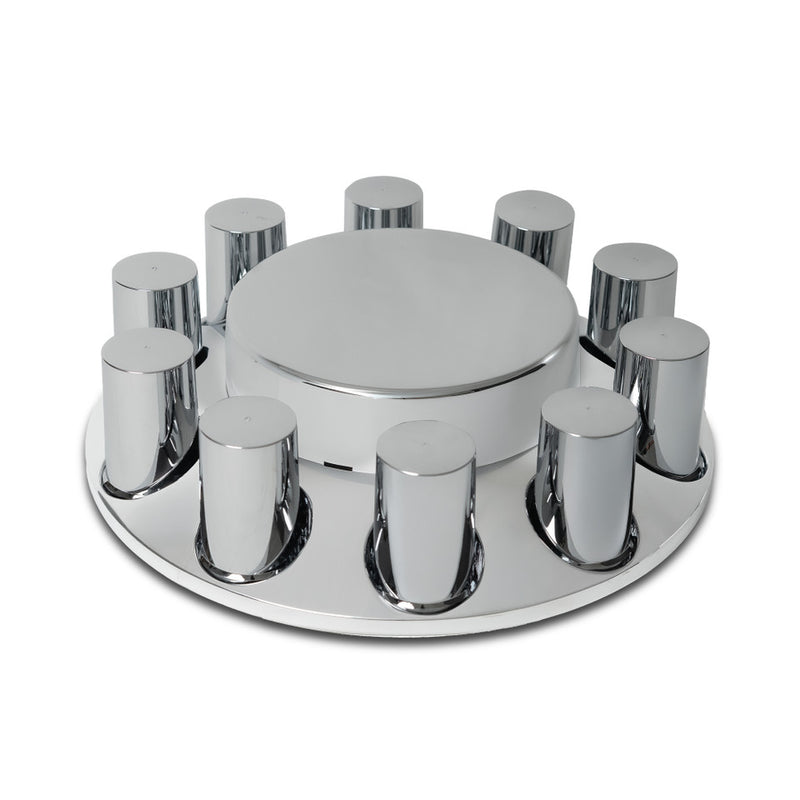 Flat style chrome ABS plastic front axle cover w/ten 33mm thread-on lugnut covers - SINGLE