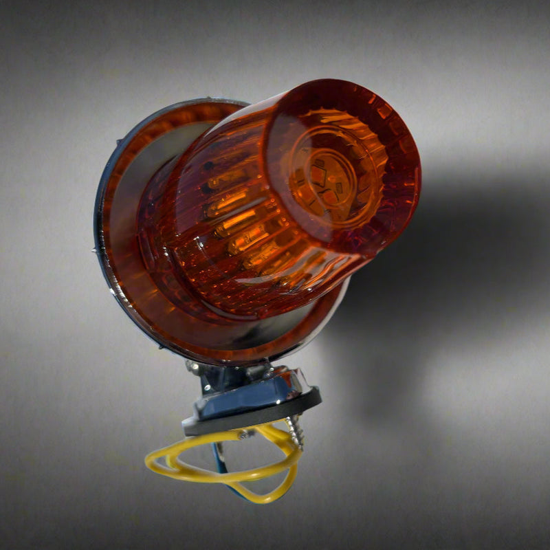 Chrome aluminum retro Kenworth-style fender light assembly with Amber LED turn signal - SINGLE