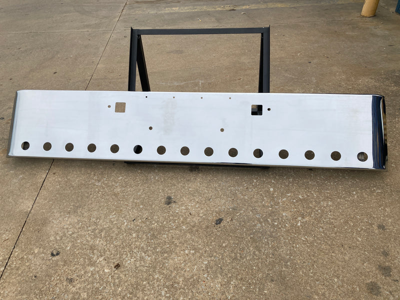 Peterbilt 389 premium 8 gauge chrome 18" rolled end bumper w/15 round 2" light holes
