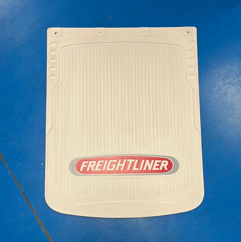 Freightliner 24" x 30" white rigid plastic mudflap w/red logo - SINGLE