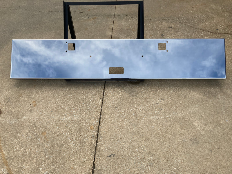 Kenworth W900L premium 8 gauge chrome 18" boxed end bumper w/standard tow, step, & mounting holes