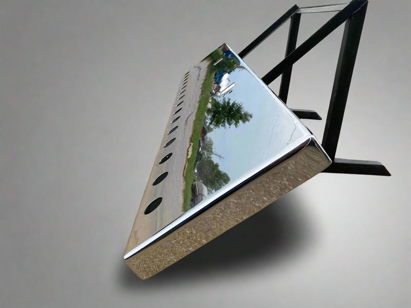 Peterbilt 389 premium 8 gauge chrome 18" boxed end bumper w/standard tow & mounting holes, 15 round 2" light holes