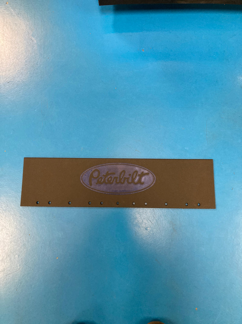 Peterbilt 24" x 6" black quarter fender mudflap w/blue stamped logo