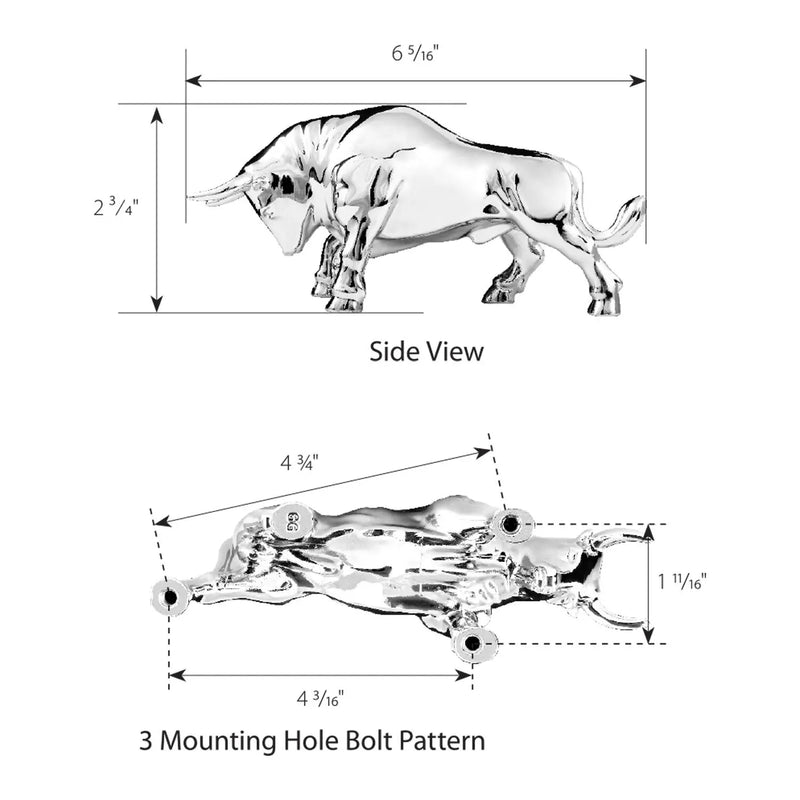 Chrome fighting bull hood ornament