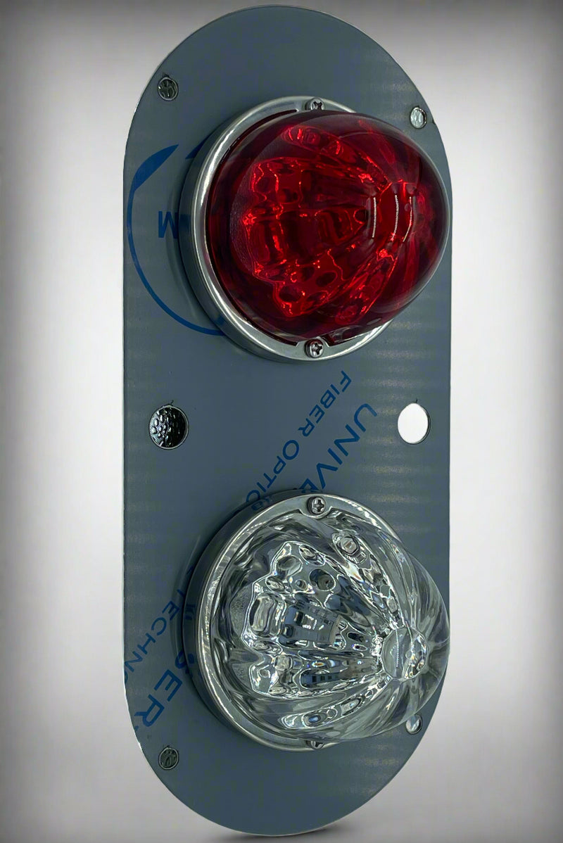 Peterbilt 359 / 379 / 389 or Kenworth W900L stainless steel above door dome light plate w/2 watermelon light holes, with 2 switch holes