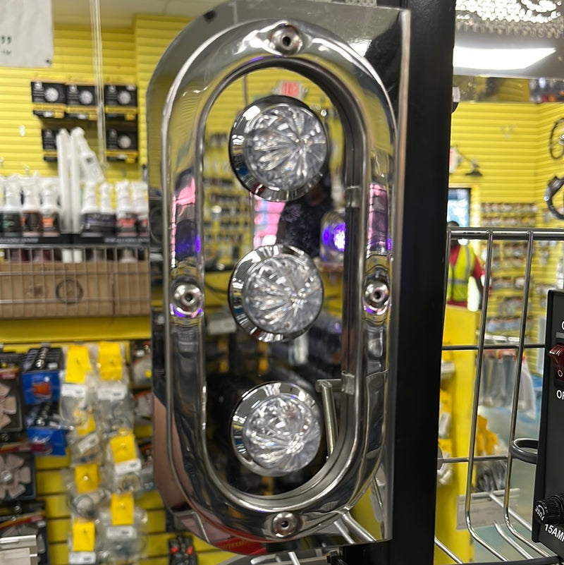 Oval stainless steel plate with holes for 3 mini-watermelon or 3/4" bullseye lights - SINGLE