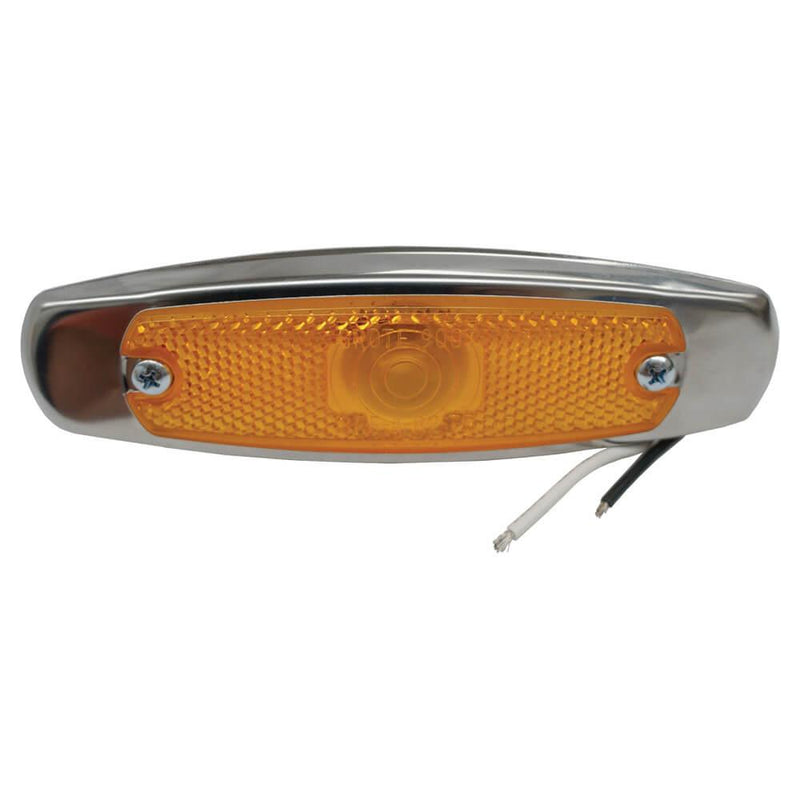 Amber incandescent Peterbilt-style marker light with stainless steel bezel
