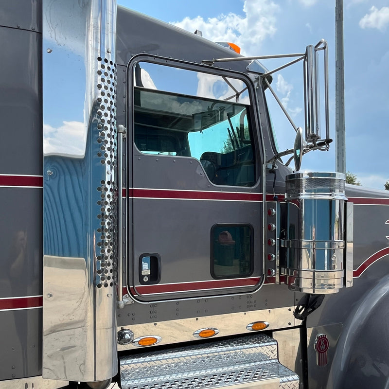 Kenworth w/Daylite Door stainless steel "chopped look" 6" top of door trim - PAIR